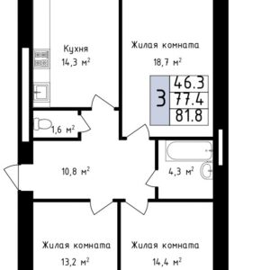 Трехкомнатная квартира № 26, 6-ой этаж