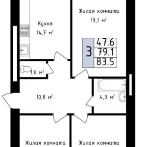 Трехкомнатная квартира № 51, 11-ый этаж